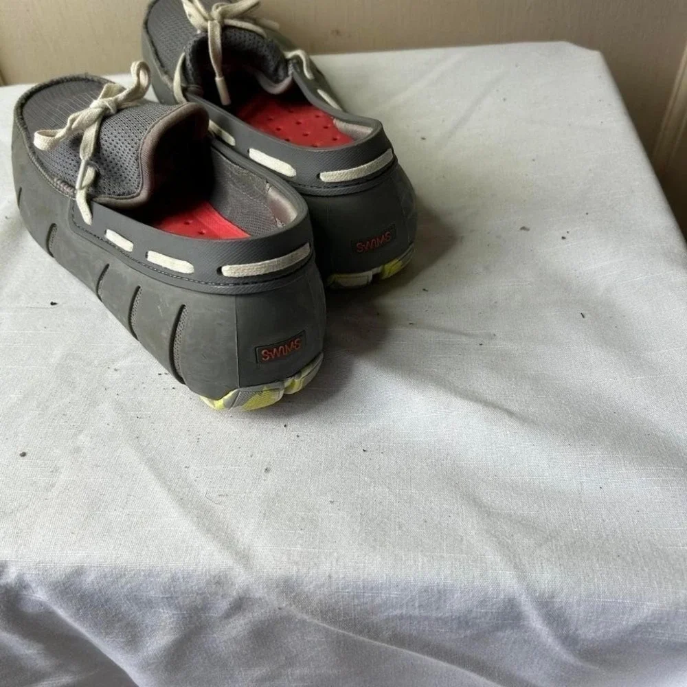SWIMS Men Grey Braided Lace Loafer Boat Shoes Size 9 Camo Sole Slip On